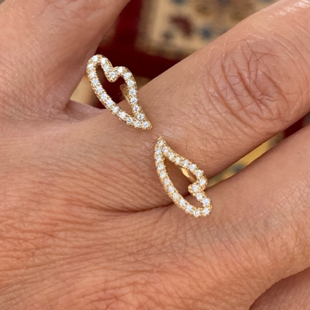 Gold plated Lab Diamond Open Wings Heart size 7.5